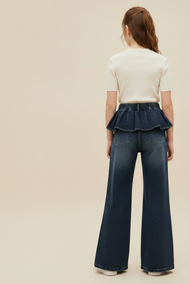 Pantalon À Pince Jean Bleu Volants Ample Fille - vue 2