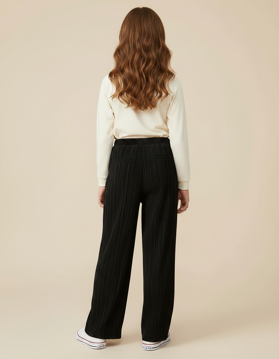Pantalon À Pince Plissé Noir Ample Décontracté Enfant - Polyester - vue 2