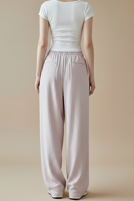 Pantalon À Pince Rose Plissé Fluide Décontracté Femme - Viscose - vue 2