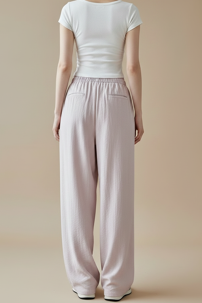 Pantalon À Pince Rose Plissé Fluide Décontracté Femme - Viscose - vue 2