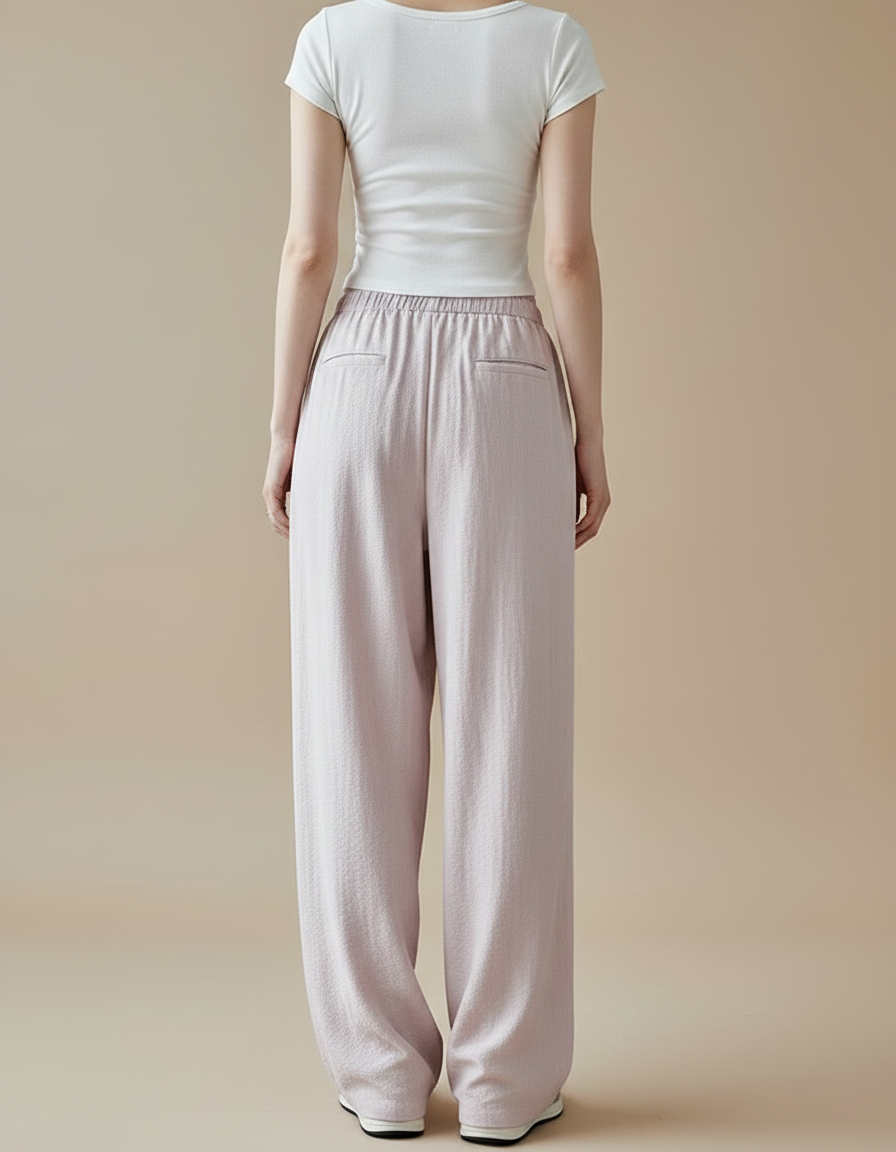 Pantalon À Pince Rose Plissé Fluide Décontracté Femme - Viscose - vue 2