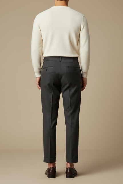 Pantalon À Pince Gris Foncé Droit Plissé Homme - Gabardine - vue 2