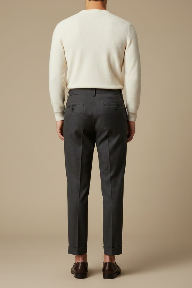 Pantalon À Pince Gris Foncé Droit Plissé Homme - Gabardine - vue 2