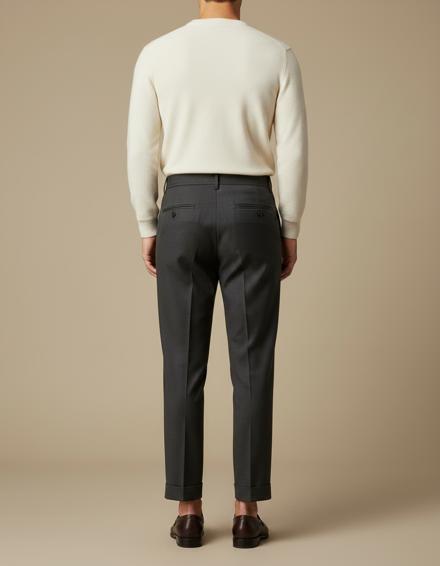 Pantalon À Pince Gris Foncé Droit Plissé Homme - Gabardine - vue 2