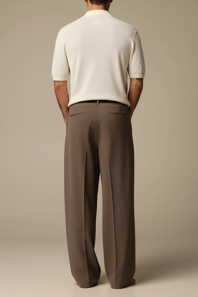 Pantalon À Pince Marron Ample Plissé Homme Élégant - Gabardine - vue 2