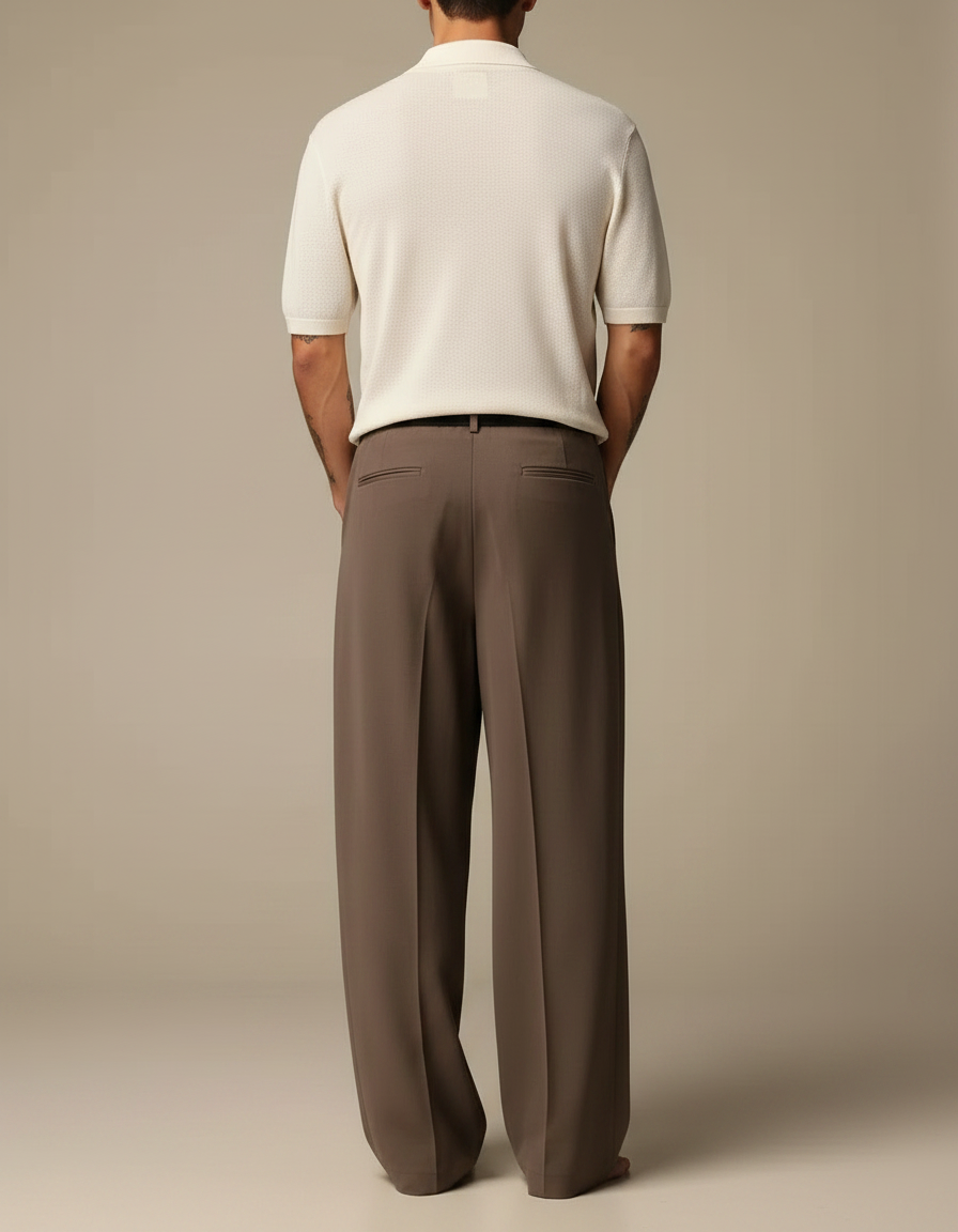 Pantalon À Pince Marron Ample Plissé Homme Élégant - Gabardine - vue 2
