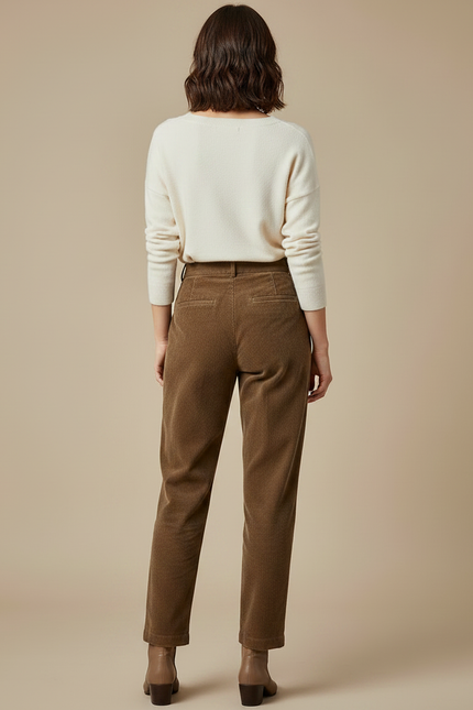 Pantalon À Pince Marron Côtelé Ample Plissé Décontracté Femme - Cordé - vue 2