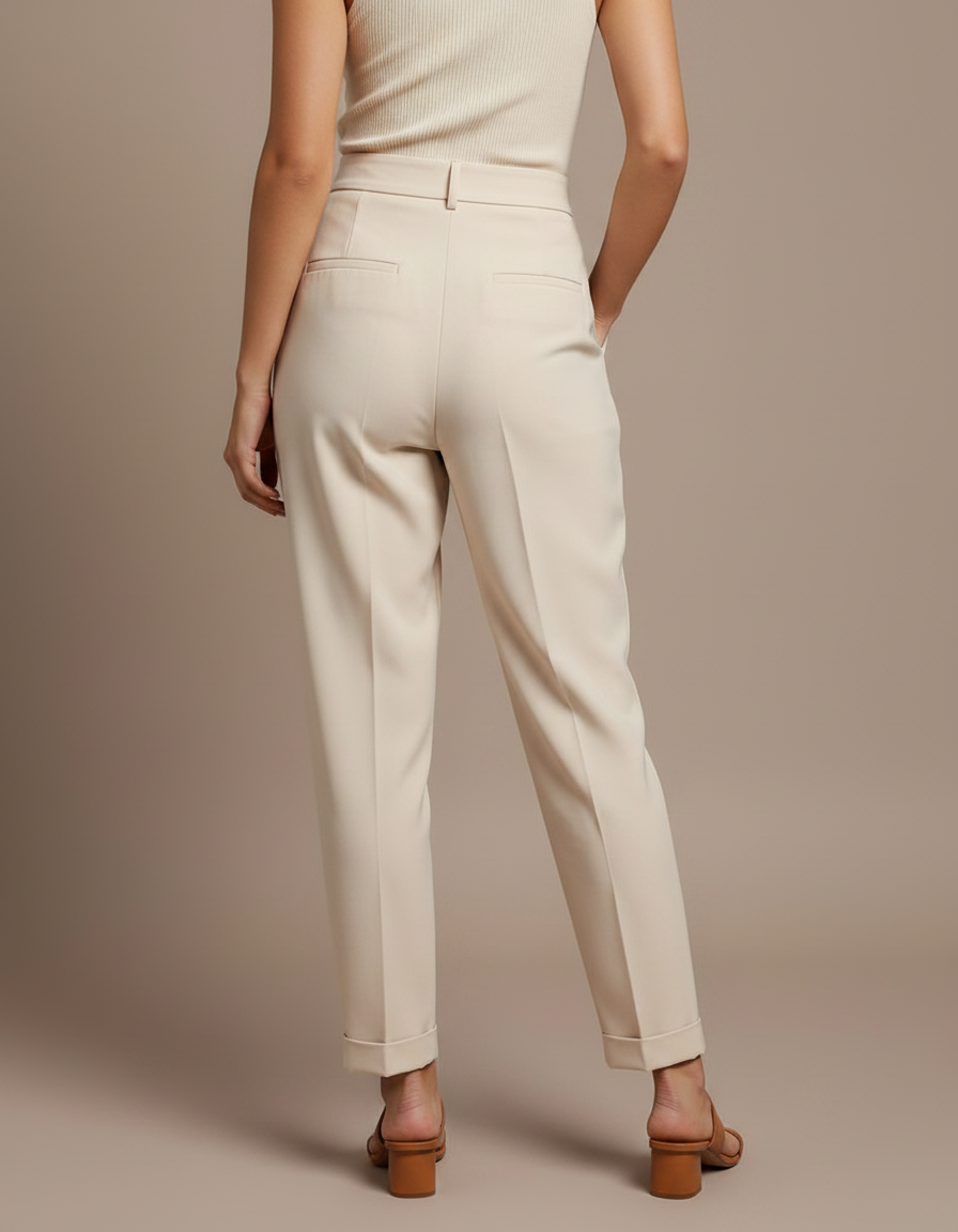 Pantalon À Pince Crème Plissé Droit Tendance Décontracté - Beige Polyester - vue 2