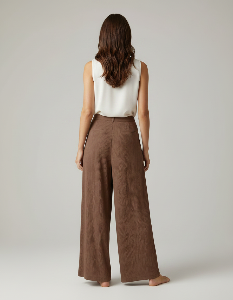 Pantalon À Pince Marron Plissé Ample Fluide Décontracté - Viscose - vue 2