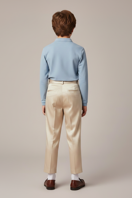 Pantalon À Pince Satiné Beige Droit Élégant Enfant - vue 2