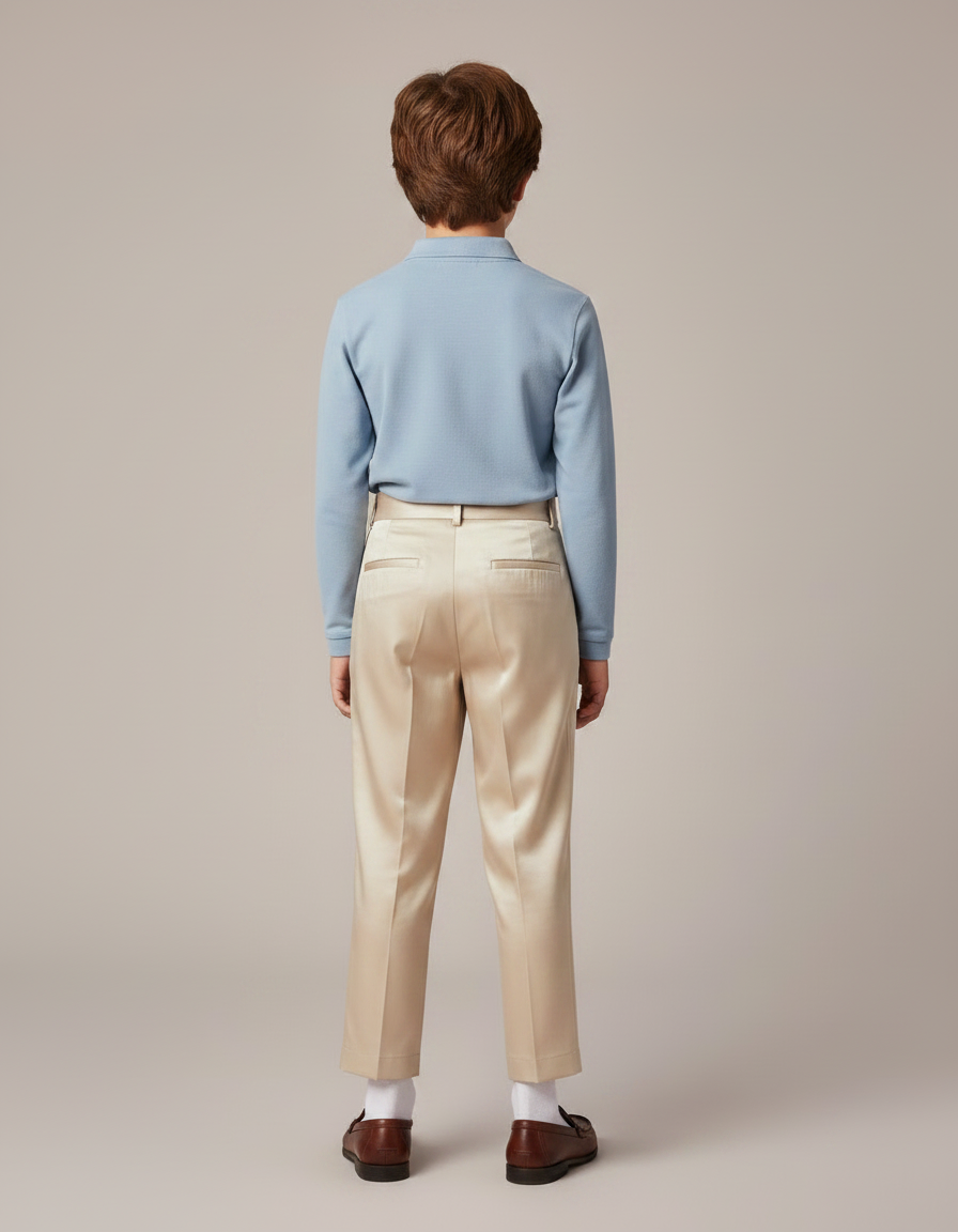 Pantalon À Pince Satiné Beige Droit Élégant Enfant - vue 2