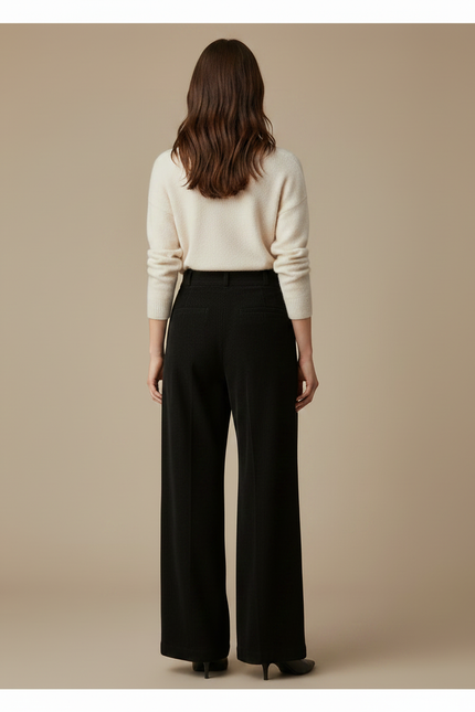 Pantalon À Pince Noir Côtelé Ample Élégant Femme - Cordé - vue 2