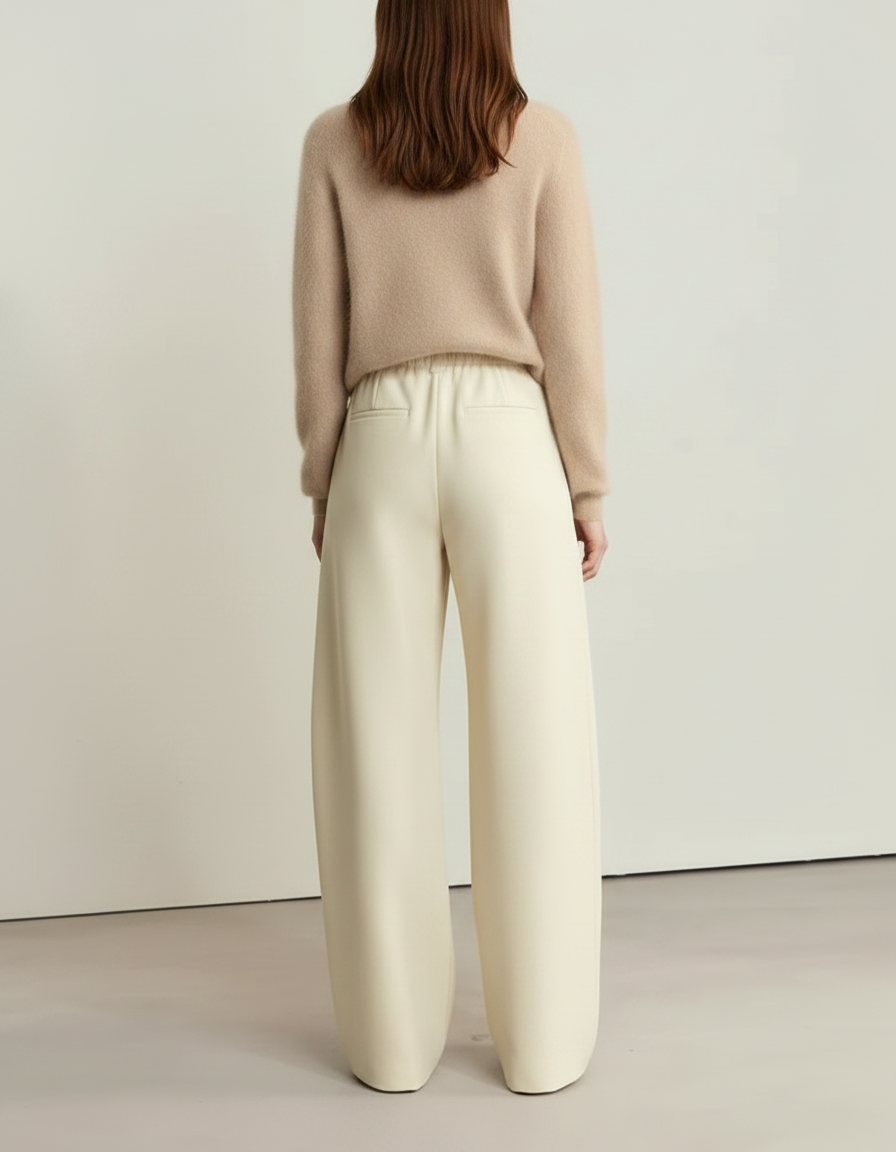 Pantalon À Pince Crème Ample Fluide Décontracté Élégant - Beige Simili cuir - vue 2