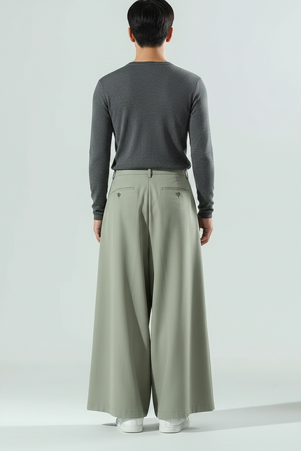 Pantalon À Pince Vert Sauge Ample Plissé Fluide Homme - Polyester - vue 2