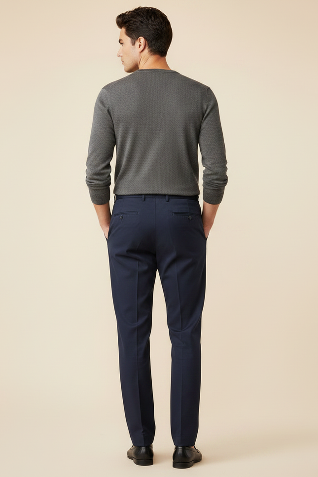 Pantalon À Pince Bleu Marine Plissé Élégant Droit - Gabardine - vue 2
