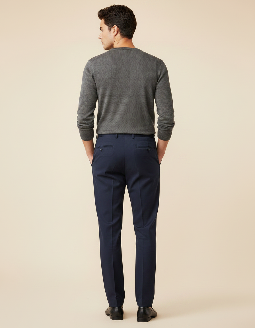 Pantalon À Pince Bleu Marine Plissé Élégant Droit - Gabardine - vue 2