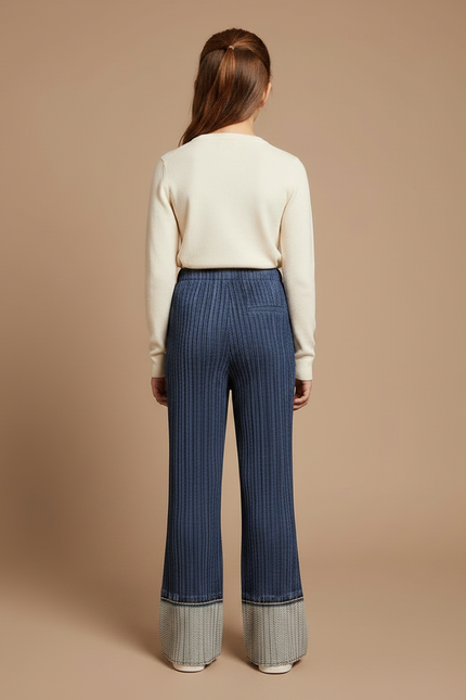 Pantalon À Pince Bleu Plissé Évasé Décontracté - Maille - vue 2
