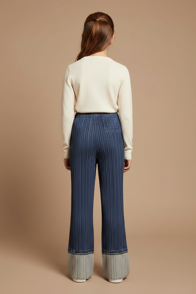 Pantalon À Pince Bleu Plissé Évasé Décontracté - Maille - vue 2