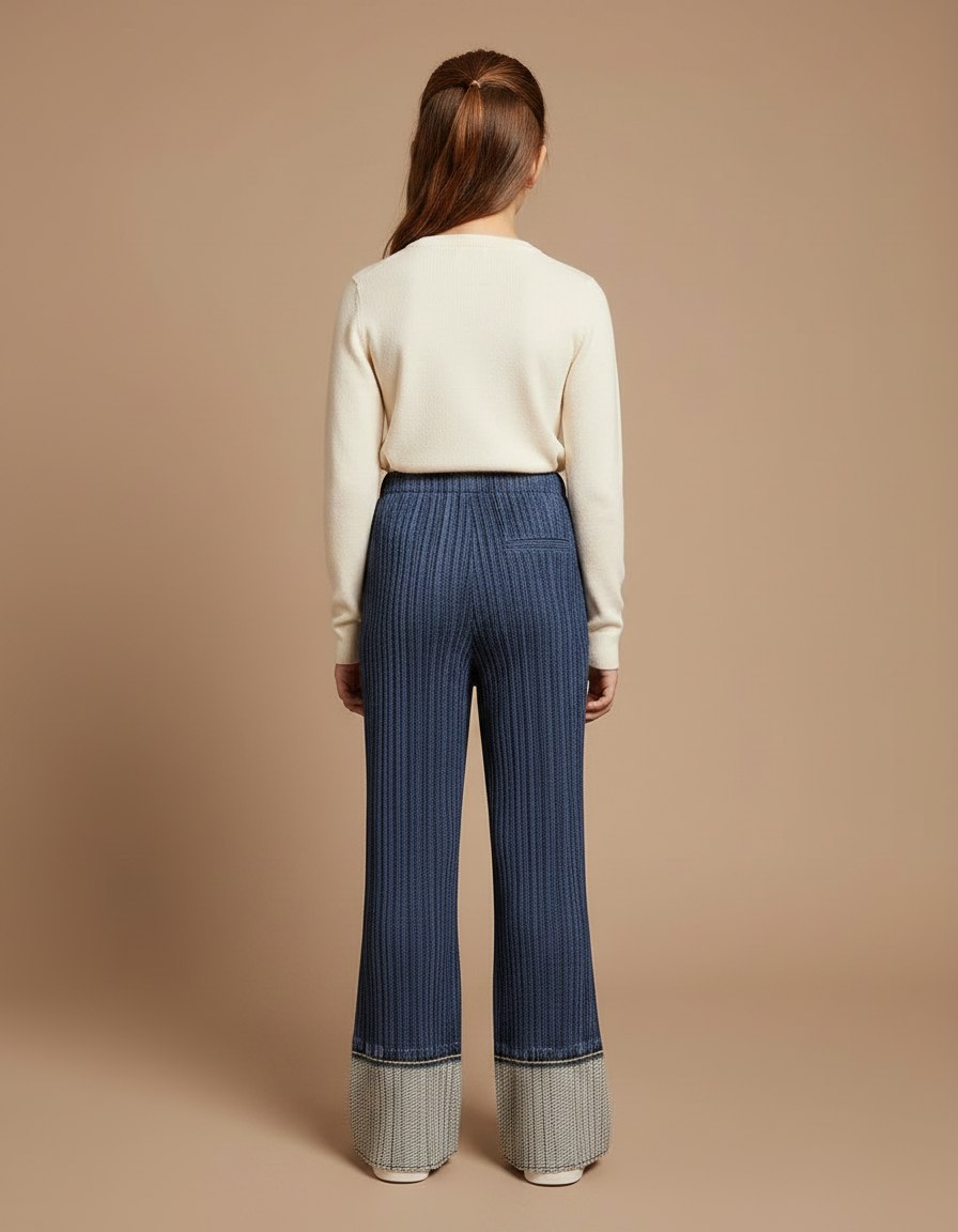 Pantalon À Pince Bleu Plissé Évasé Décontracté - Maille - vue 2