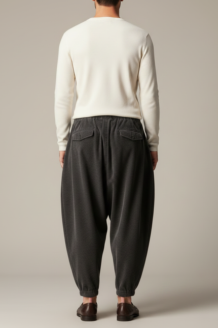 Pantalon À Pince Gris Côtelé Ample Décontracté Homme - Cordé - vue 2