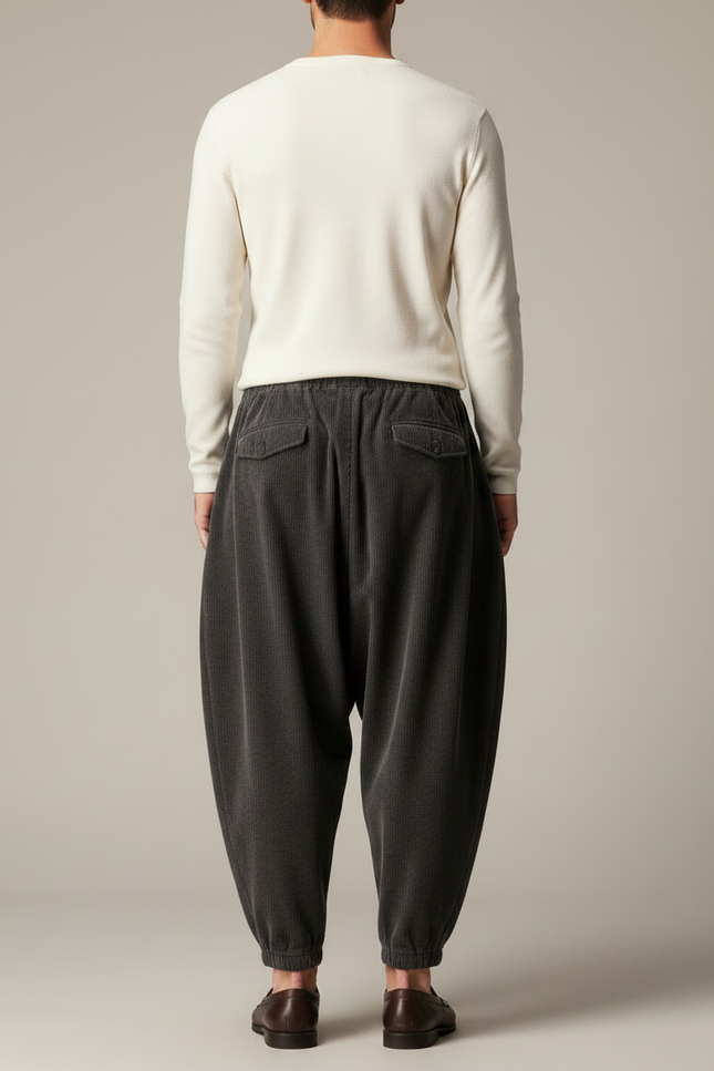 Pantalon À Pince Gris Côtelé Ample Décontracté Homme - Cordé - vue 2