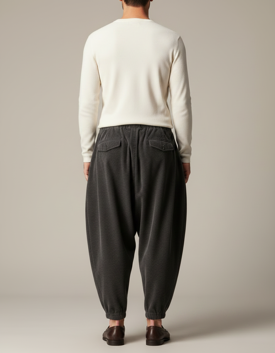 Pantalon À Pince Gris Côtelé Ample Décontracté Homme - Cordé - vue 2