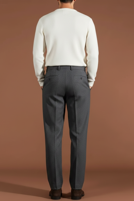 Pantalon À Pince Gris Foncé Droit Plissé Élégant Homme - Laine - vue 2