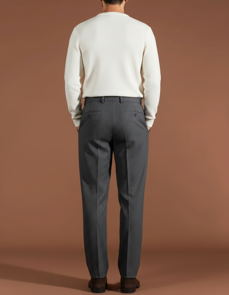Pantalon À Pince Gris Foncé Droit Plissé Élégant Homme - Laine - vue 2