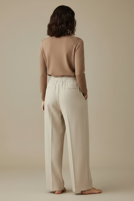 Pantalon À Pince Crème Ample Décontracté Fluide Femme - Beige Molleton - vue 2