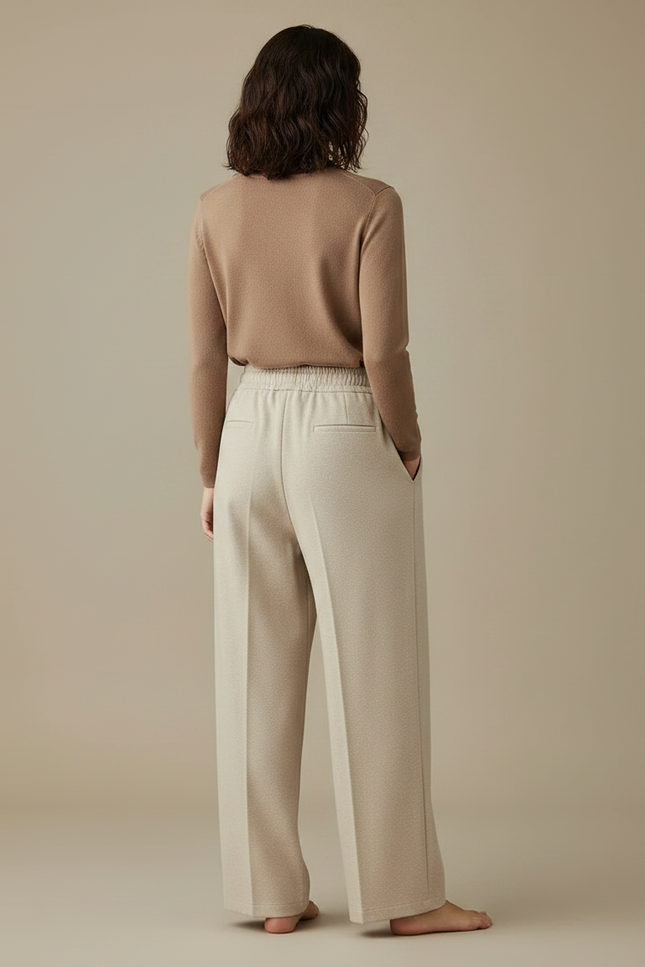 Pantalon À Pince Crème Ample Décontracté Fluide Femme - Beige Molleton - vue 2
