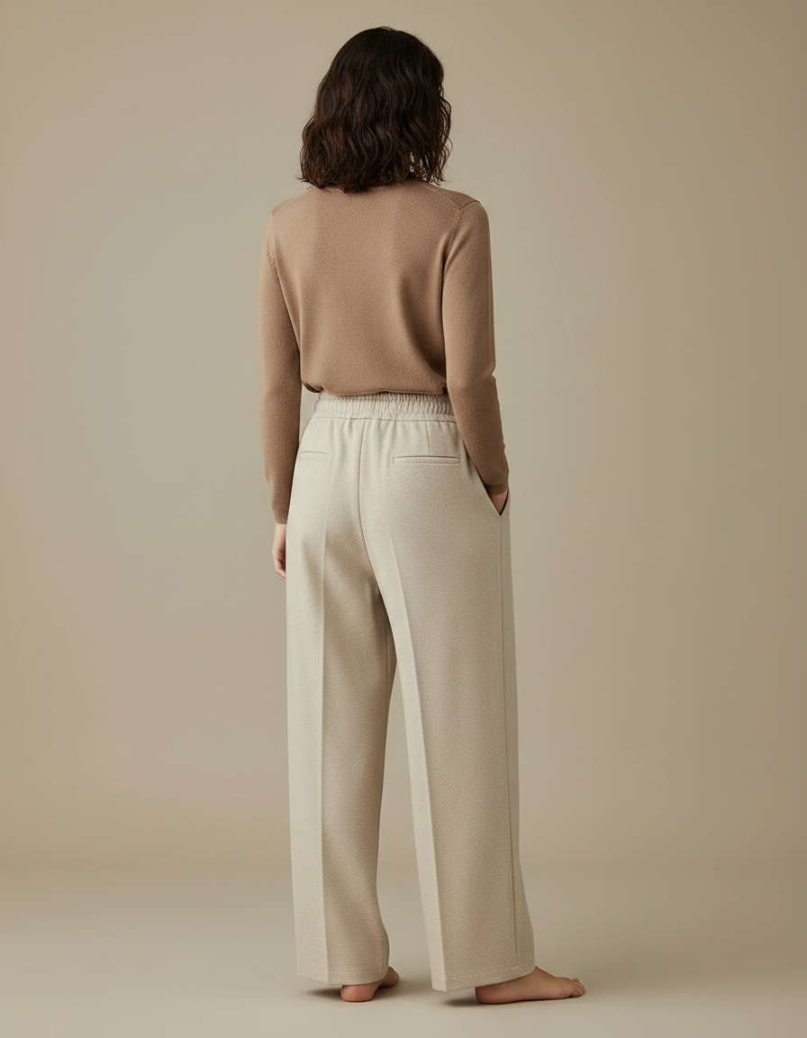 Pantalon À Pince Crème Ample Décontracté Fluide Femme - Beige Molleton - vue 2