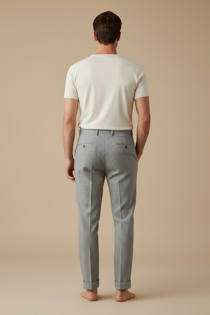 Pantalon À Pince Gris Chiné Plissé Droit Homme - Tweed - vue 2