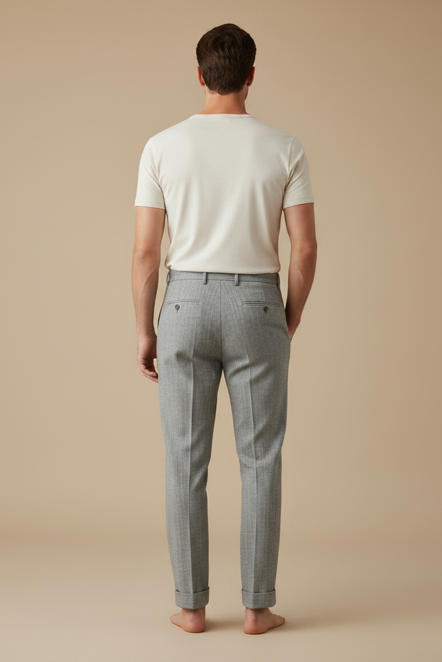 Pantalon À Pince Gris Chiné Plissé Droit Homme - Tweed - vue 2