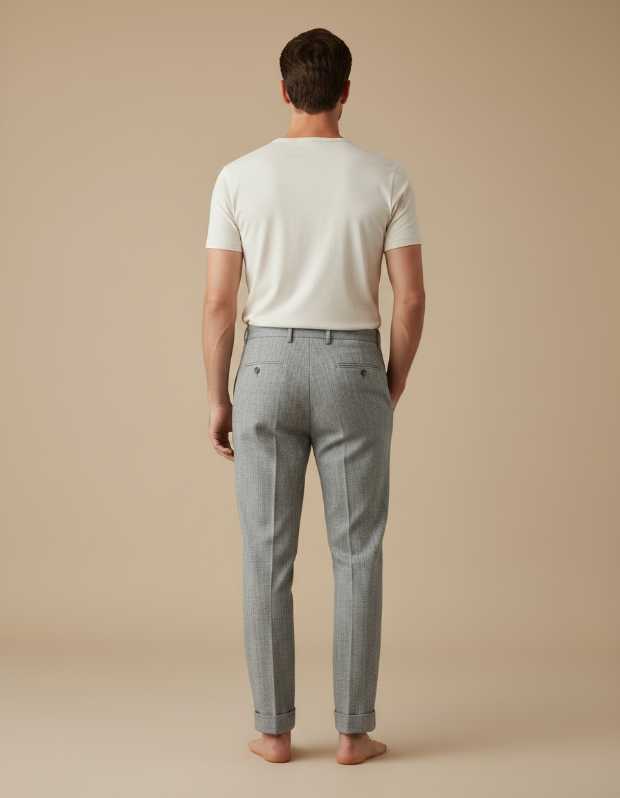 Pantalon À Pince Gris Chiné Plissé Droit Homme - Tweed - vue 2