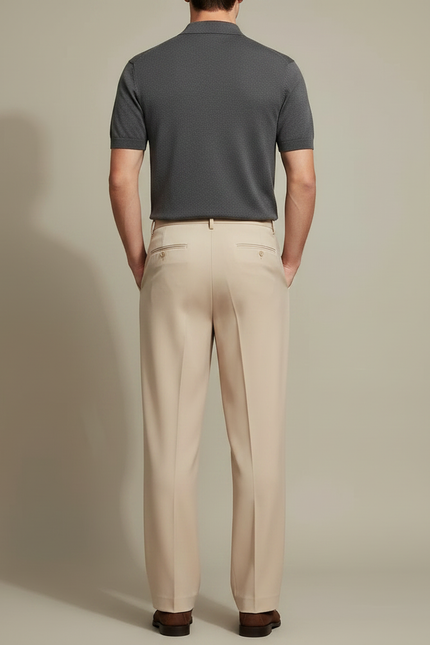 Pantalon À Pince Beige Plissé Droit Élégant Homme - Gabardine - vue 2