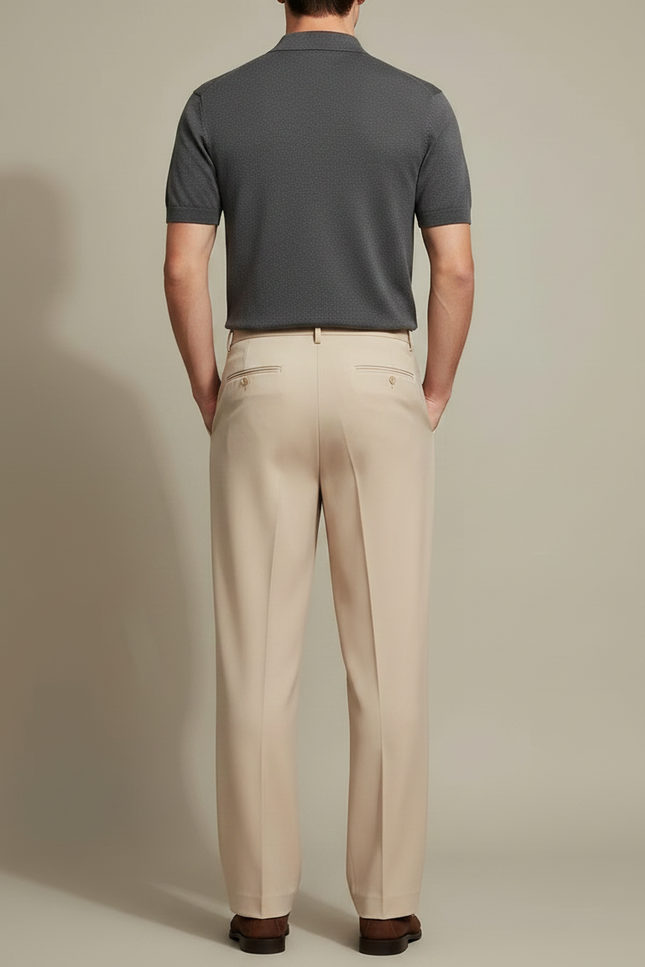 Pantalon À Pince Beige Plissé Droit Élégant Homme - Gabardine - vue 2