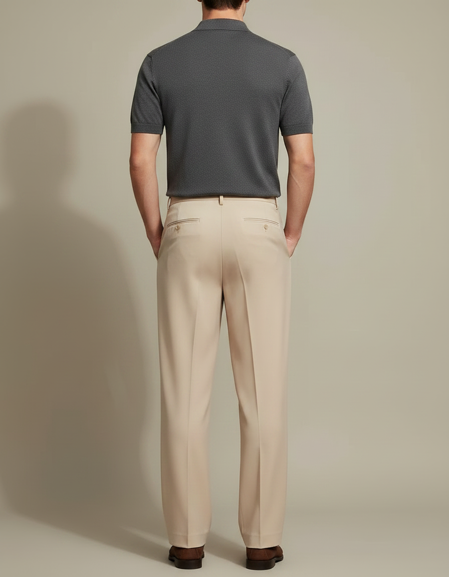 Pantalon À Pince Beige Plissé Droit Élégant Homme - Gabardine - vue 2
