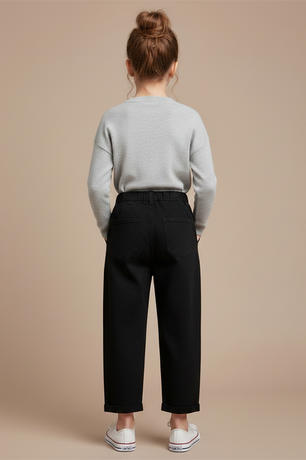 Pantalon À Pince Noir Coton Ample Décontracté Enfant - vue 2