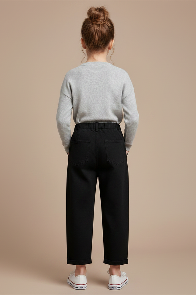 Pantalon À Pince Noir Coton Ample Décontracté Enfant - vue 2