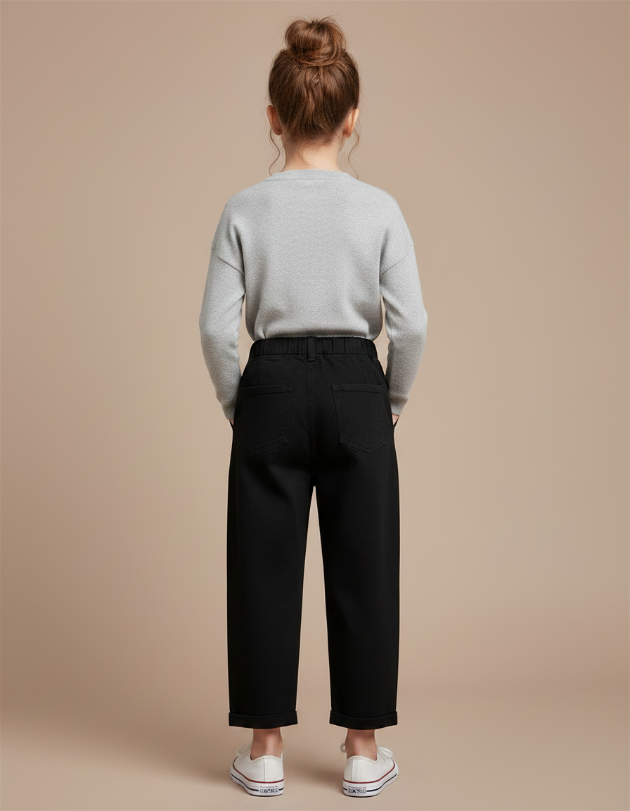 Pantalon À Pince Noir Coton Ample Décontracté Enfant - vue 2