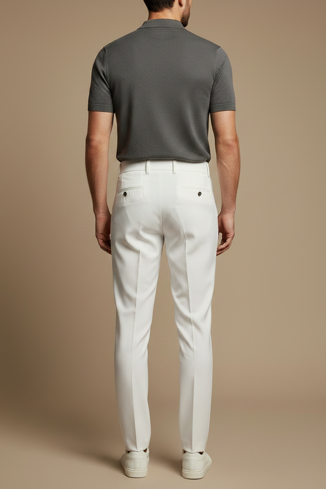 Pantalon À Pince Blanc Cassé Droit Élégant Décontracté - Gabardine - vue 2
