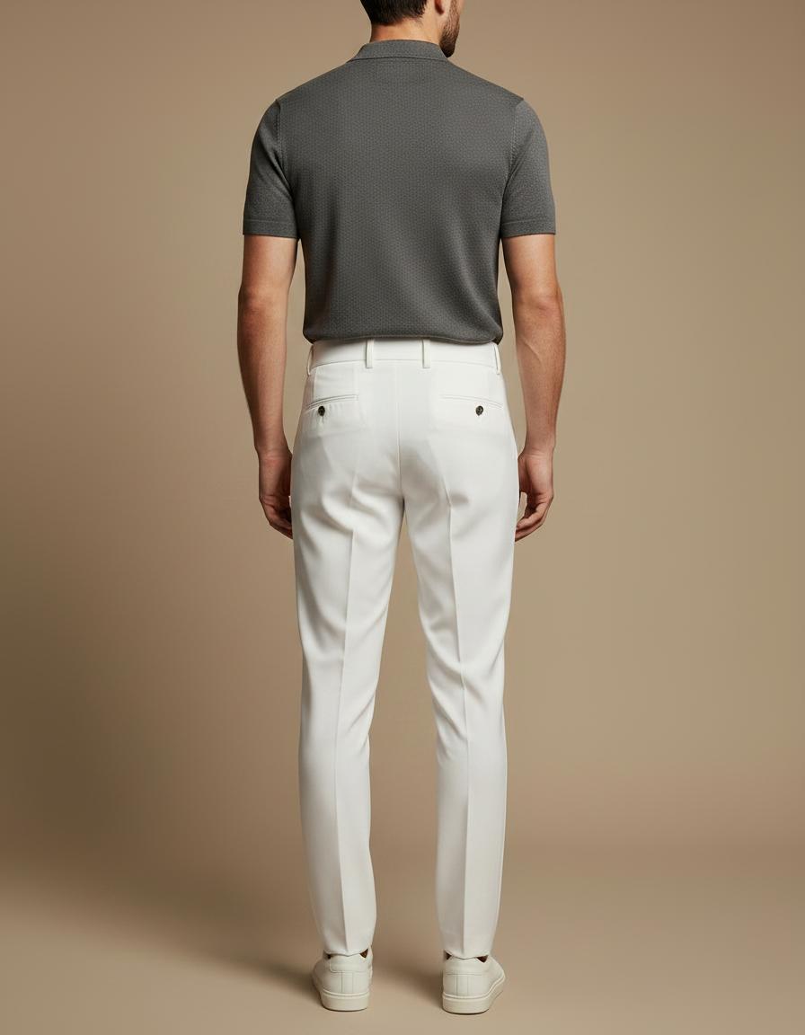 Pantalon À Pince Blanc Cassé Droit Élégant Décontracté - Gabardine - vue 2