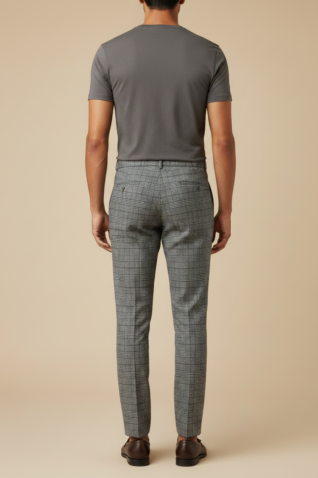 Pantalon À Pince Carreaux Gris Plissé Élégant Homme - Laine - vue 2