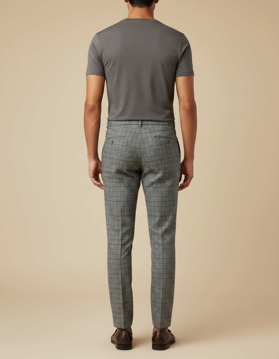 Pantalon À Pince Carreaux Gris Plissé Élégant Homme - Laine - vue 2