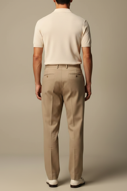 Pantalon À Pince Beige Plissé Ample Homme Élégant - Gabardine - vue 2
