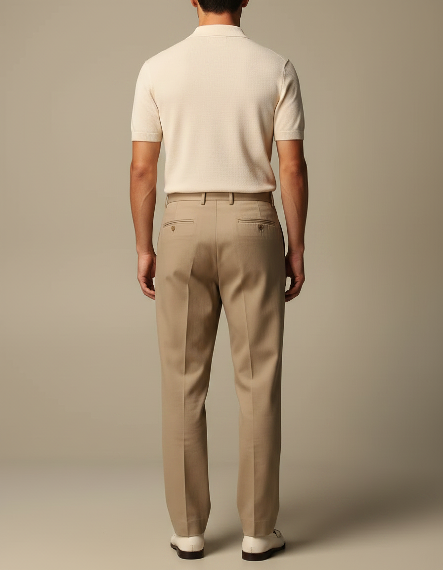 Pantalon À Pince Beige Plissé Ample Homme Élégant - Gabardine - vue 2
