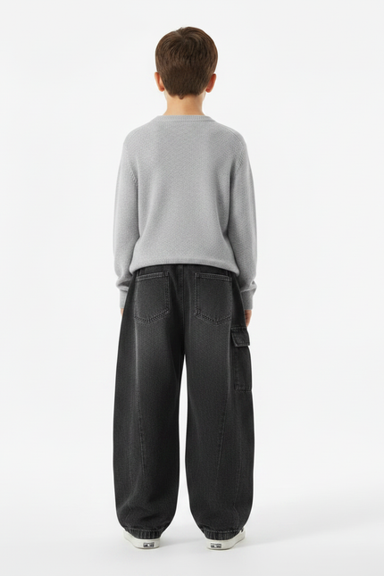 Pantalon À Pince Noir Cargo Ample Cordon Décontracté - Jean - vue 2