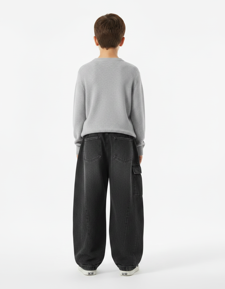 Pantalon À Pince Noir Cargo Ample Cordon Décontracté - Jean - vue 2