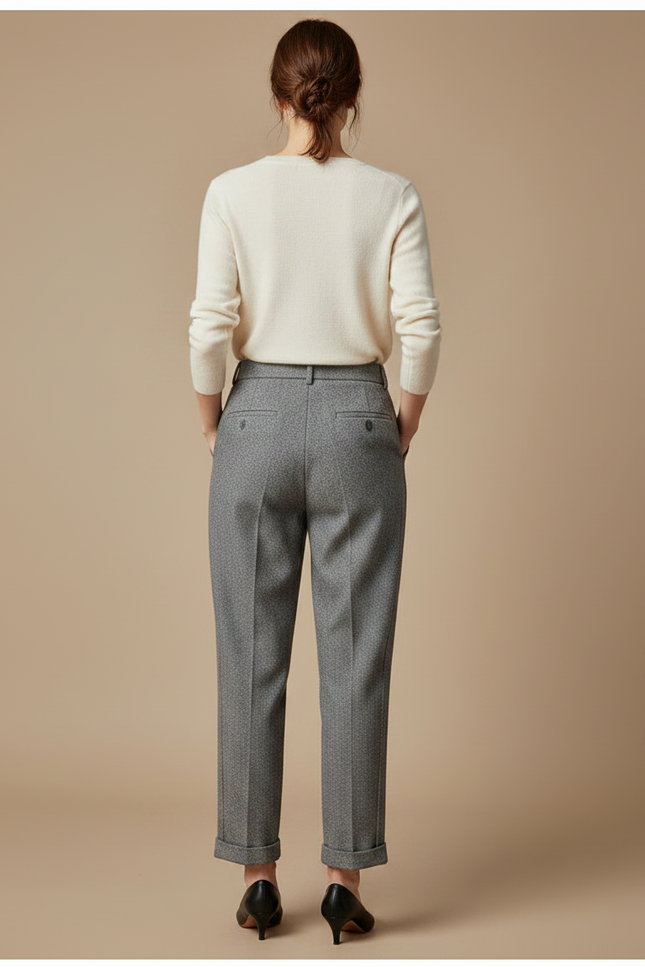 Pantalon À Pince Gris Tweed Droit Décontracté Chaud - vue 2