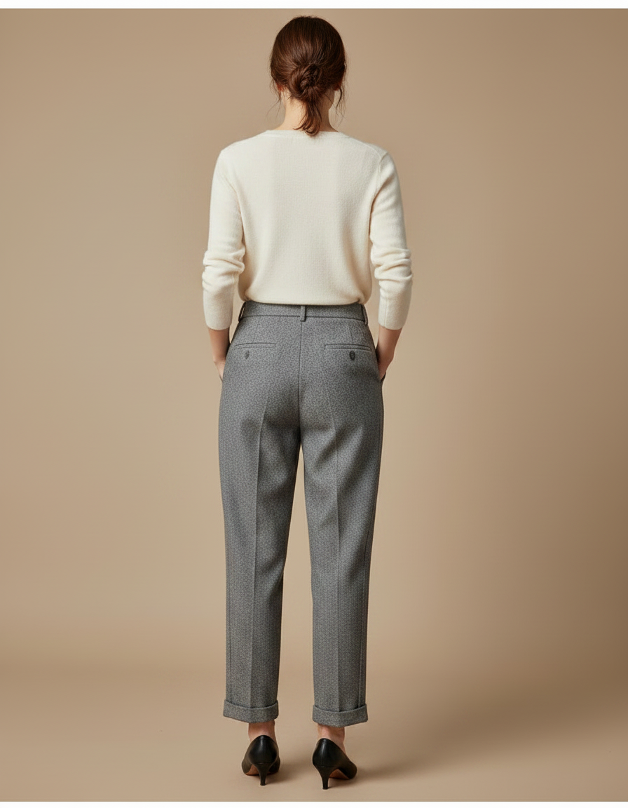 Pantalon À Pince Gris Tweed Droit Décontracté Chaud - vue 2